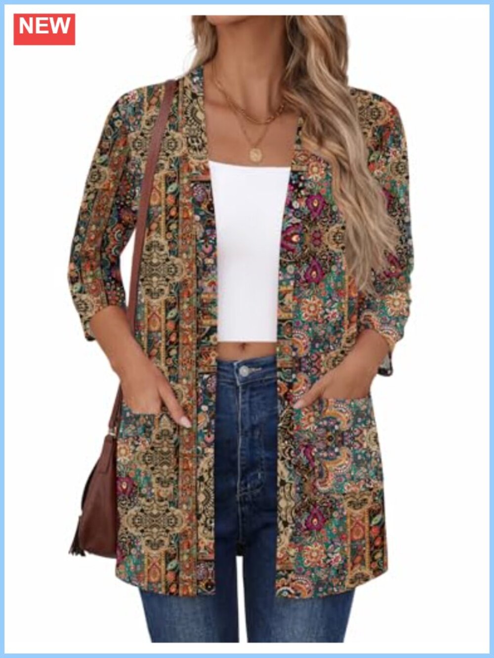 Zeagoo Women's Lightweight Open Front Cardigan 3/4 Sleeve Casual Loose Fit